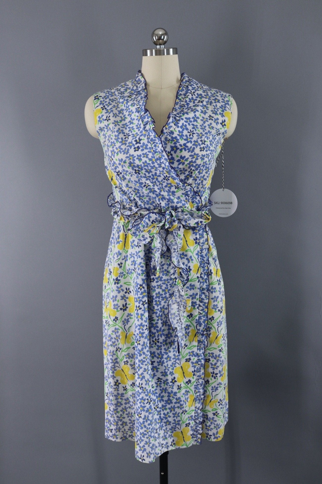 Vintage Cotton Wrap Dress / Periwinkle Butterflies-ThisBlueBird - Modern Vintage