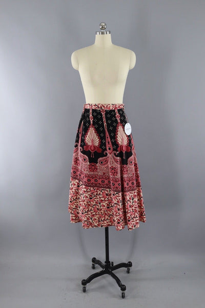 Vintage Cotton Wrap Skirt / Pink Peacock Print - ThisBlueBird