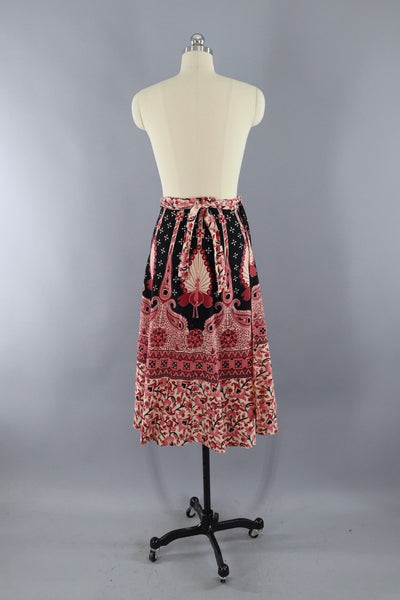 Vintage Cotton Wrap Skirt / Pink Peacock Print - ThisBlueBird