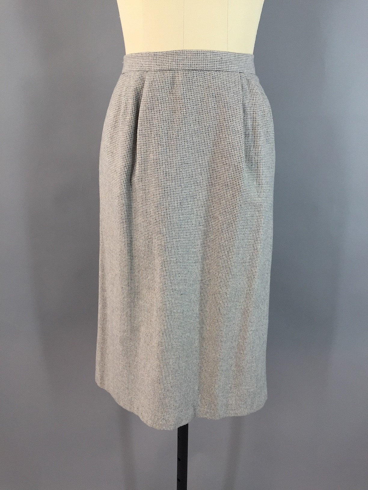 Vintage Cream Beige and Blue Gray Tweed Wool Pencil Skirt - ThisBlueBird