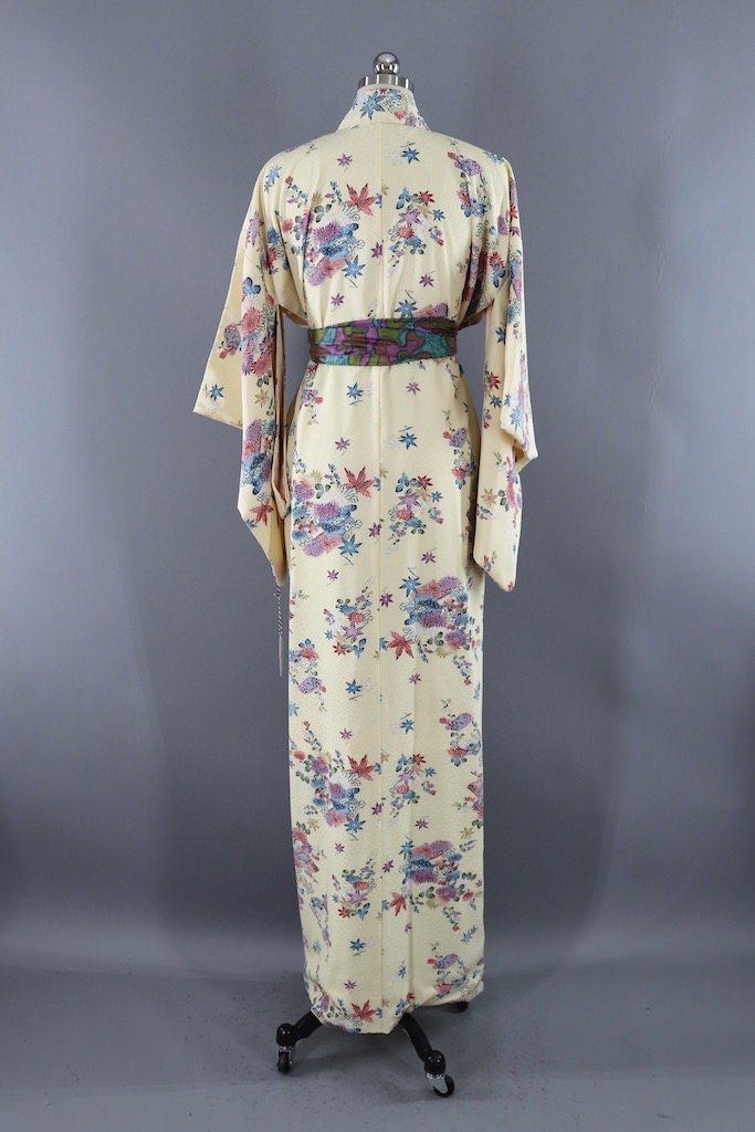 Vintage Cream Floral Silk Kimono-ThisBlueBird - Modern Vintage