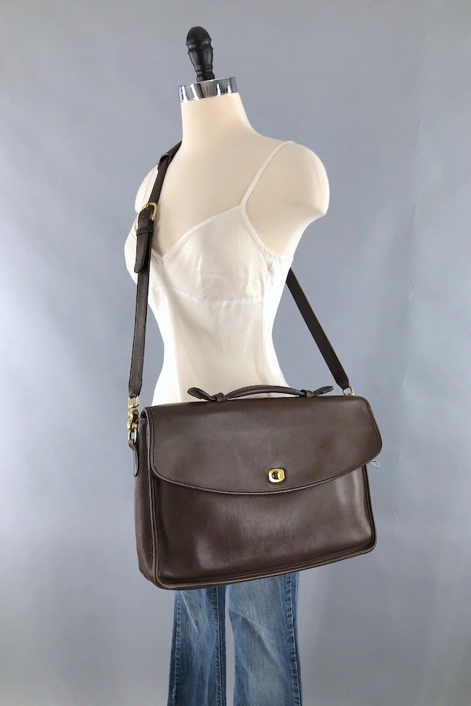 Vintage Dark Brown Leather Coach Messenger Bag-ThisBlueBird - Modern Vintage