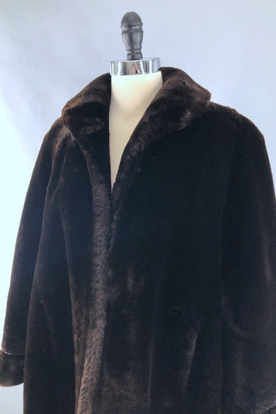 Vintage Dark Brown Mouton Fur Long Coat-ThisBlueBird