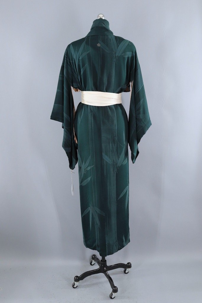 Vintage Dark Emerald Green Silk Kimono-ThisBlueBird - Modern Vintage