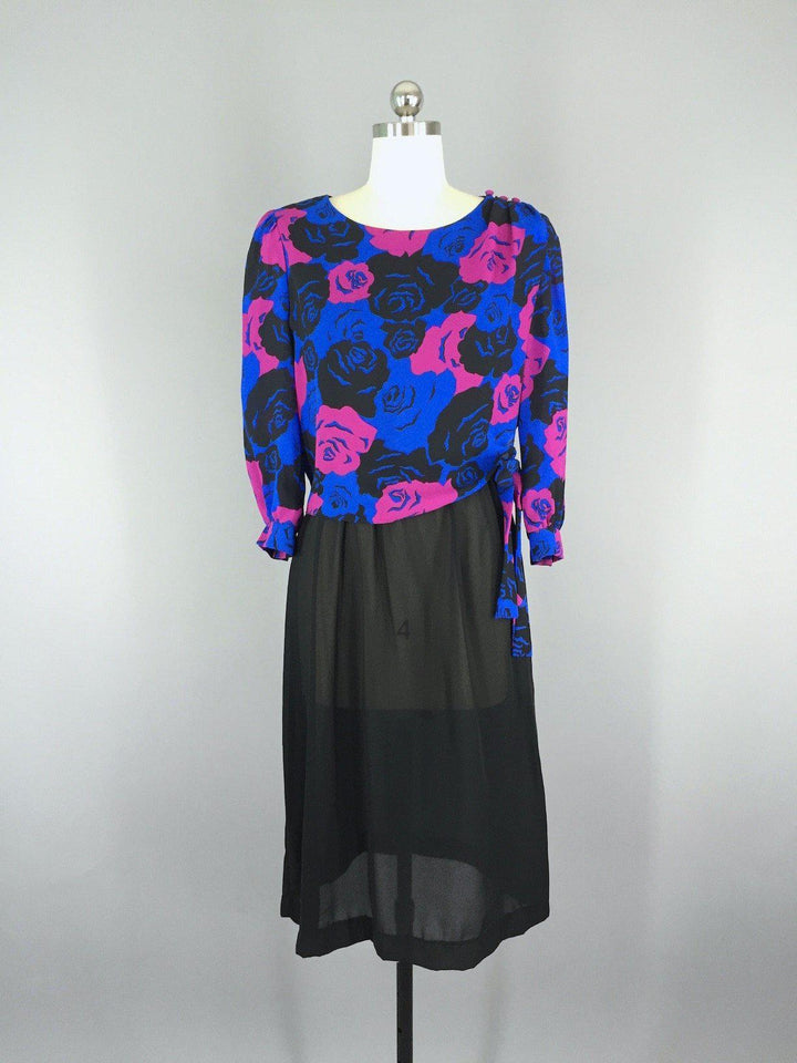 Vintage Day Dress / Floral Chiffon - ThisBlueBird