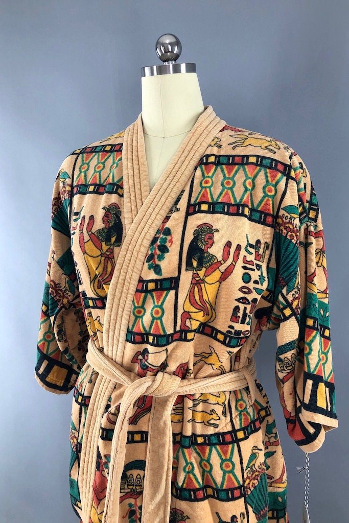Vintage Egyptian Print Bathrobe-ThisBlueBird - Modern Vintage