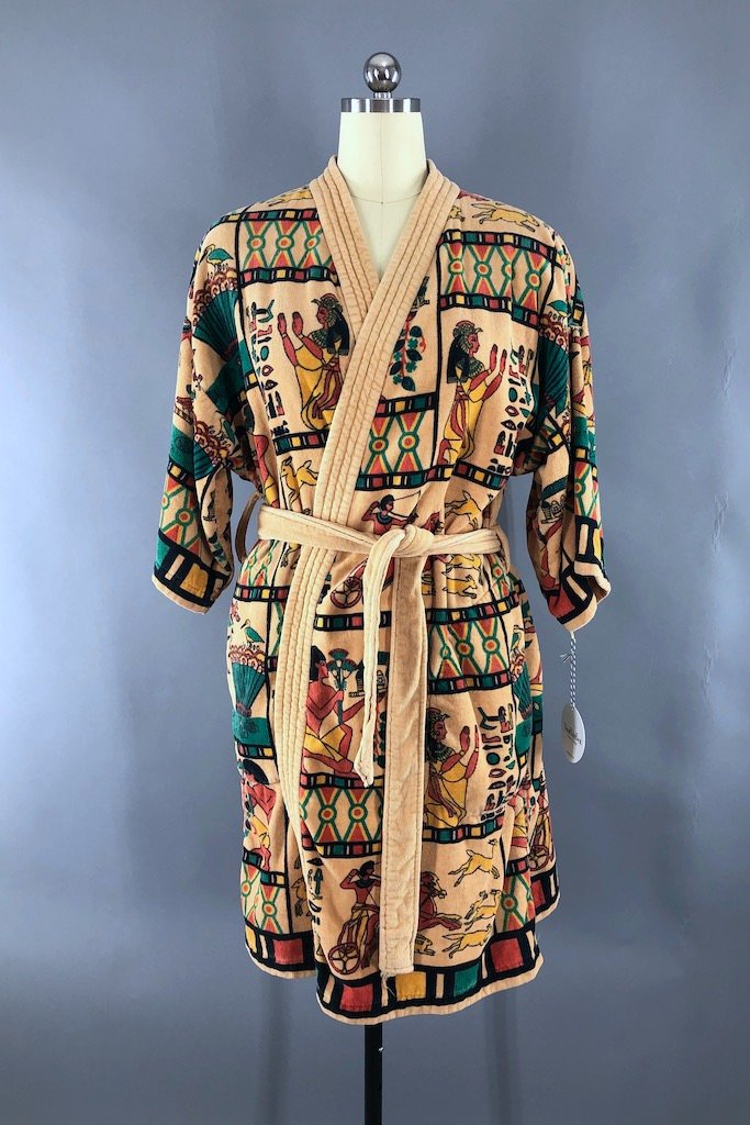 Vintage Egyptian Print Bathrobe-ThisBlueBird - Modern Vintage