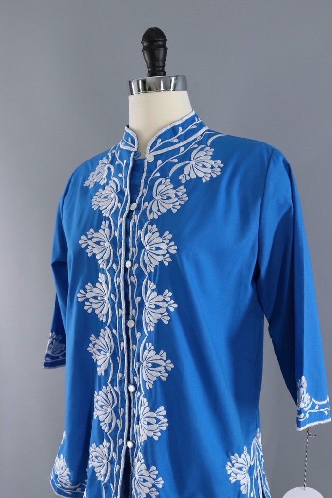 Vintage Embroidered Blouse / Ocean Blue-ThisBlueBird - Modern Vintage