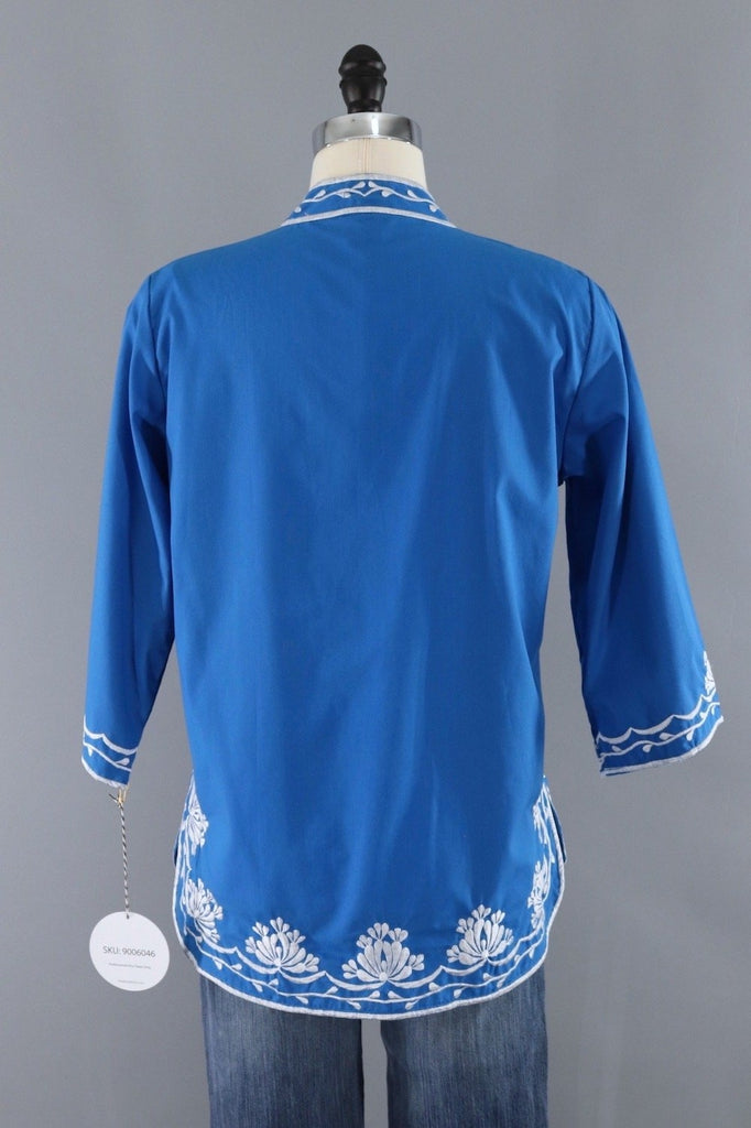 Vintage Embroidered Blouse / Ocean Blue-ThisBlueBird - Modern Vintage