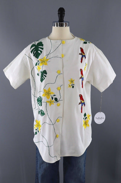 Vintage Embroidered Parrots Shirt-ThisBlueBird - Modern Vintage