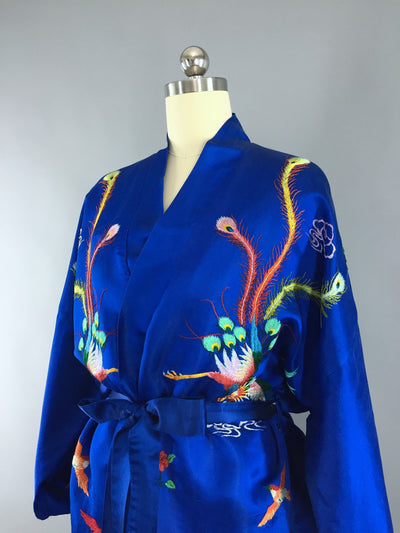 Vintage Embroidered Robe / Birds Peacock Embroidery - ThisBlueBird