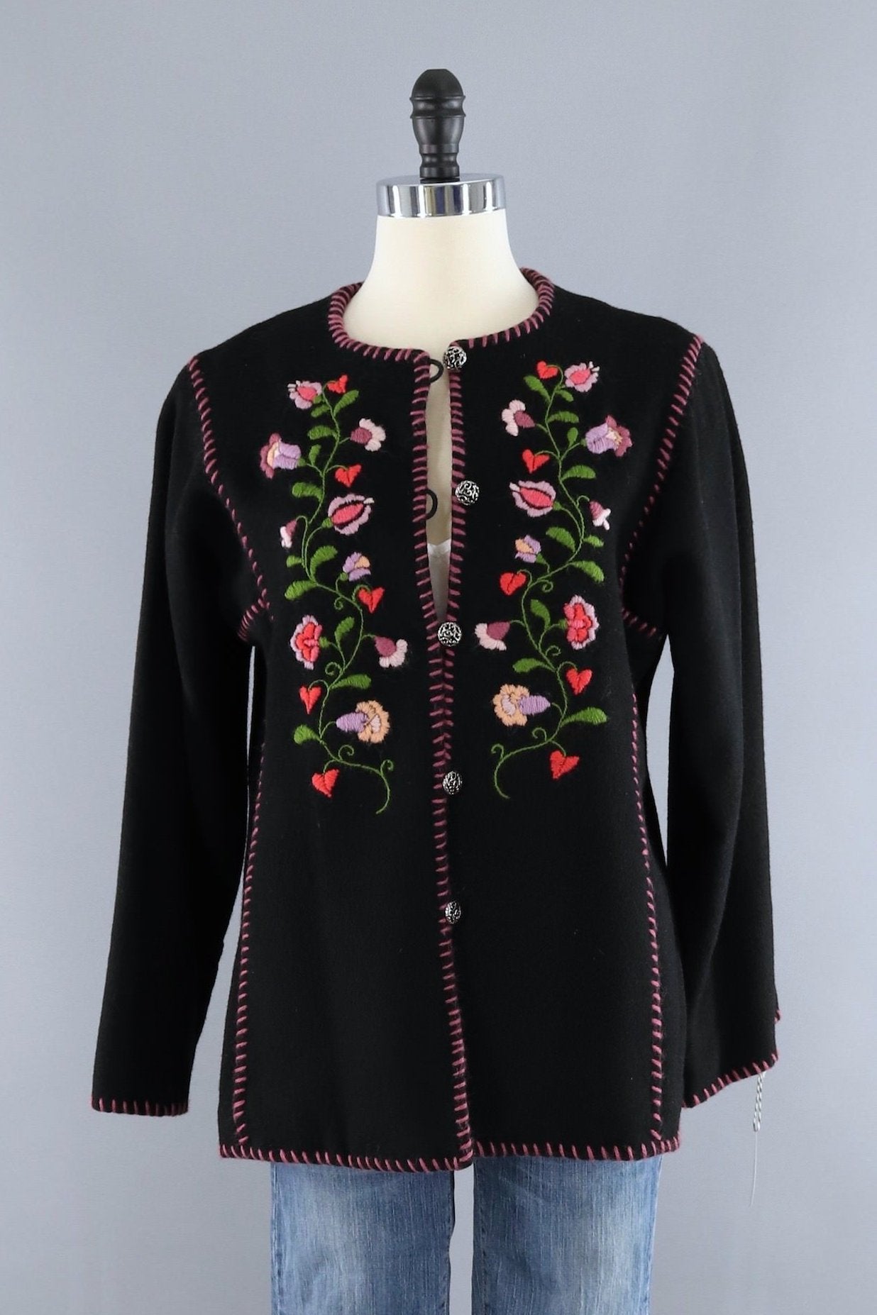 Vintage Floral Embroidered Black Felt Jacket – ThisBlueBird
