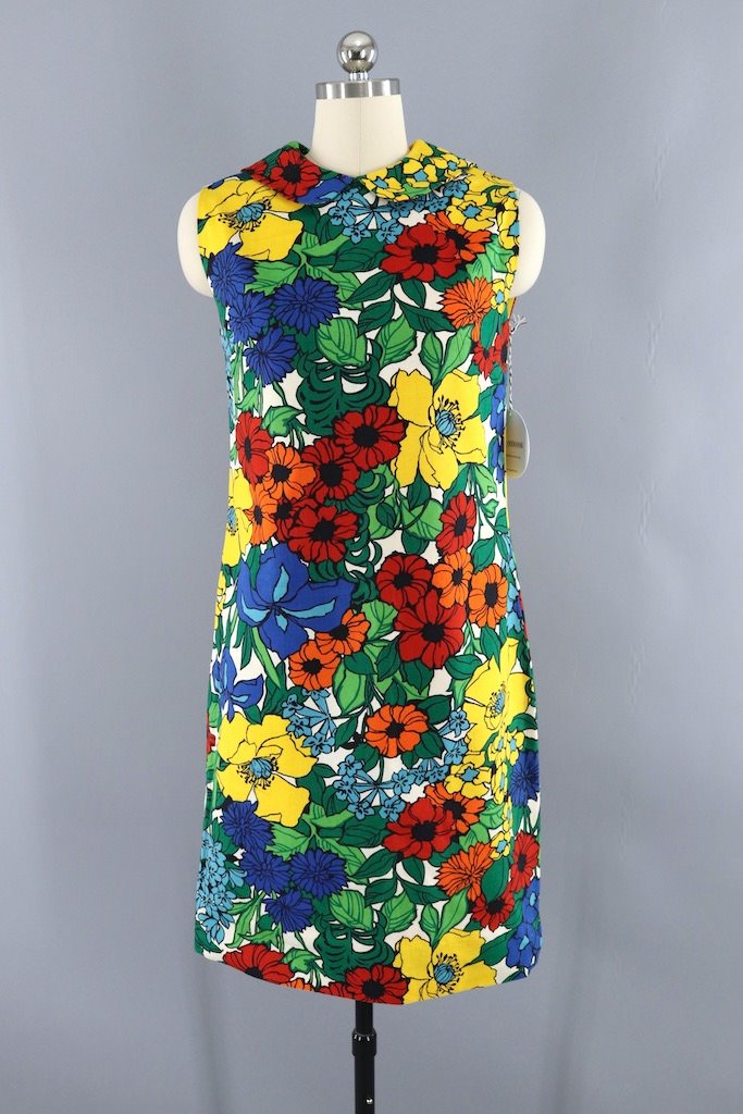 Vintage Floral Print Shift Dress-ThisBlueBird - Modern Vintage