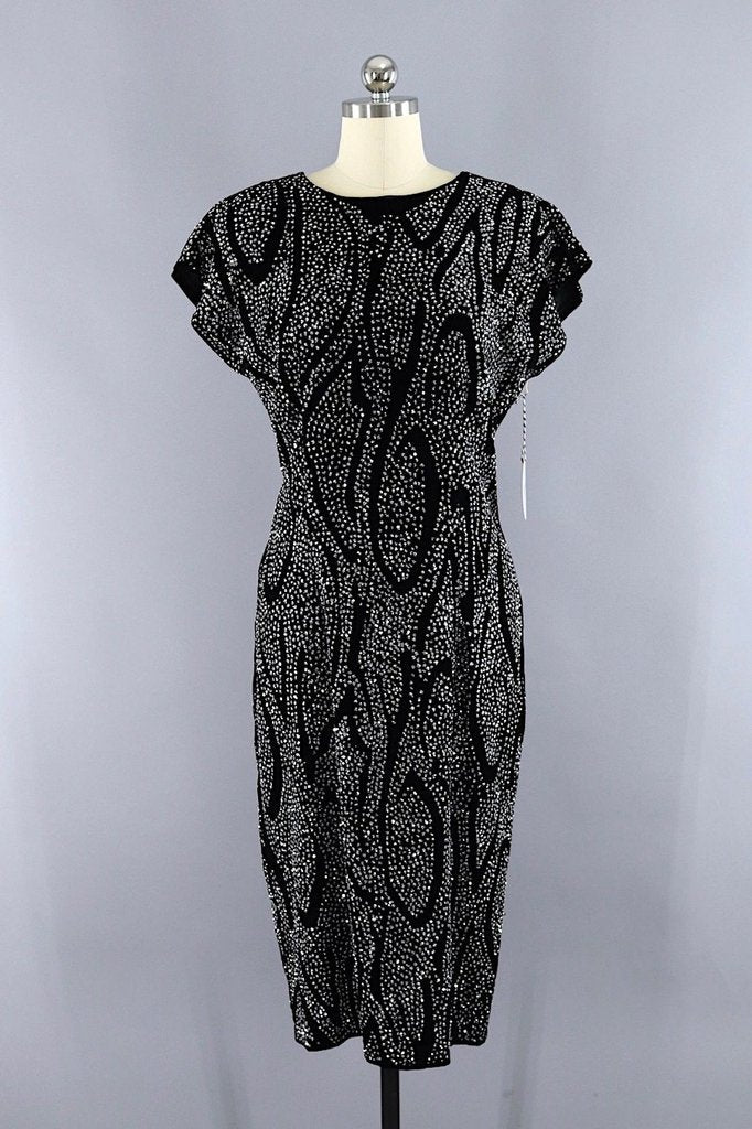 Vintage Glittered Black Velvet Party Dress - ThisBlueBird