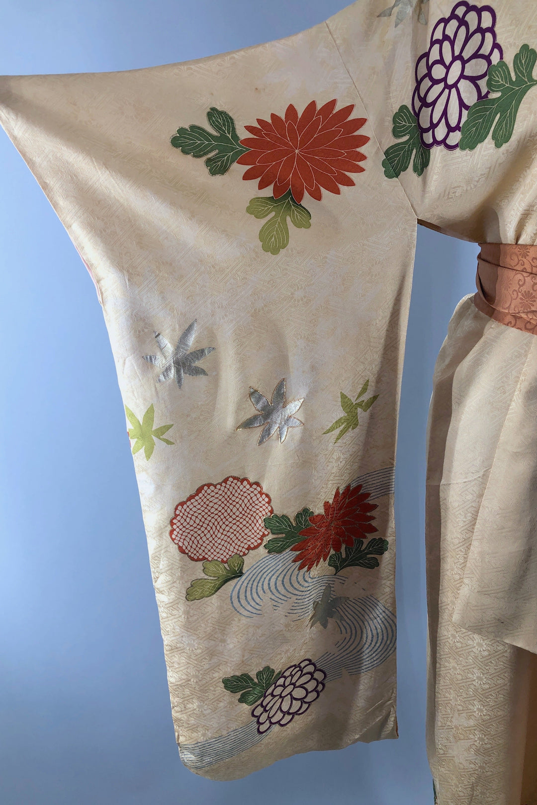 Vintage Gold &amp; Purple Floral Silk Kimono Robe-ThisBlueBird - Modern Vintage