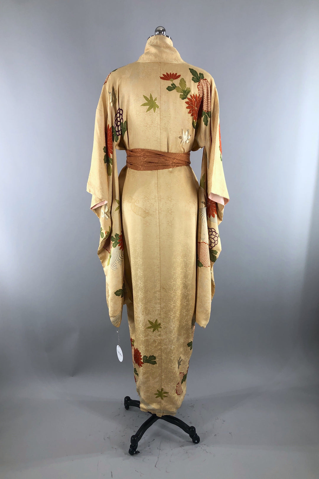 Vintage Gold &amp; Purple Floral Silk Kimono Robe-ThisBlueBird - Modern Vintage