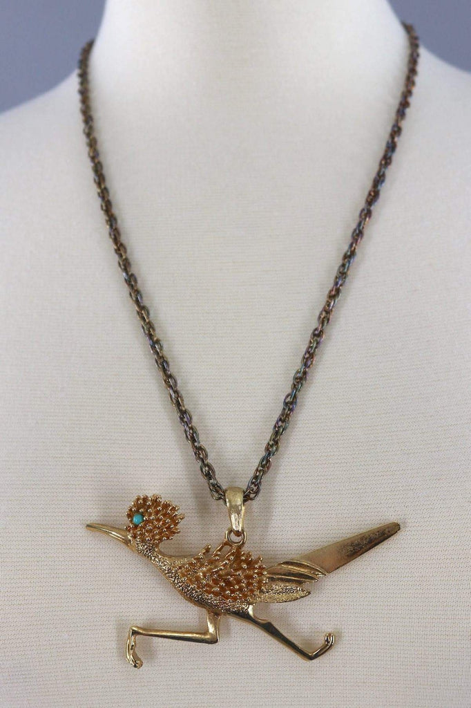 Vintage Gold Road Runner Pendant Necklace - ThisBlueBird