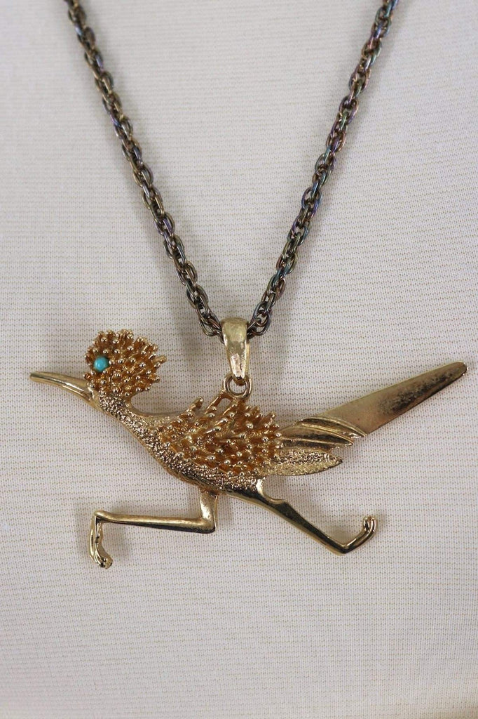 Vintage Gold Road Runner Pendant Necklace - ThisBlueBird