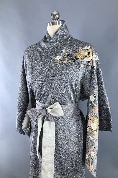 Vintage Granite Floral Silk Kimono Robe-ThisBlueBird - Modern Vintage