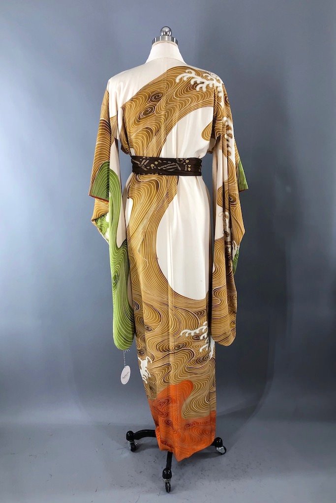 Vintage Great Wave off Kanagawa Silk Kimono Robe-ThisBlueBird - Modern Vintage