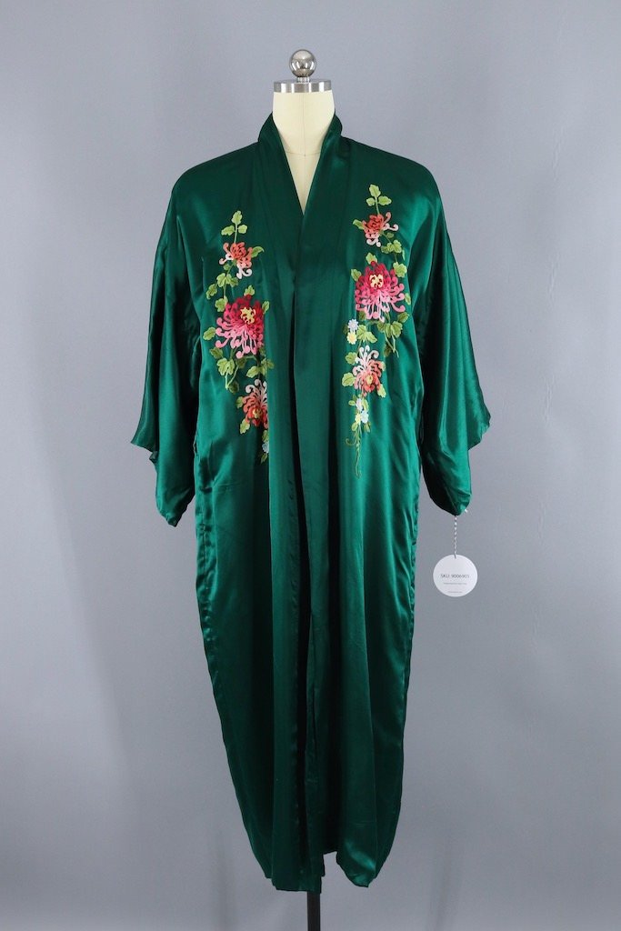 Vintage Green Silk Embroidered Robe-ThisBlueBird - Modern Vintage