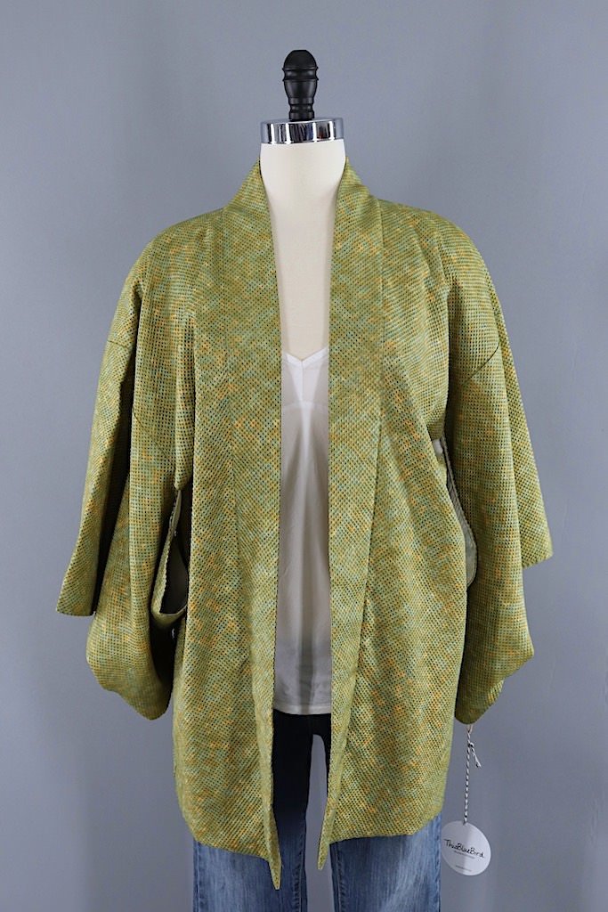 Vintage Green Silk Shibori Kimono Cardigan-ThisBlueBird - Modern Vintage