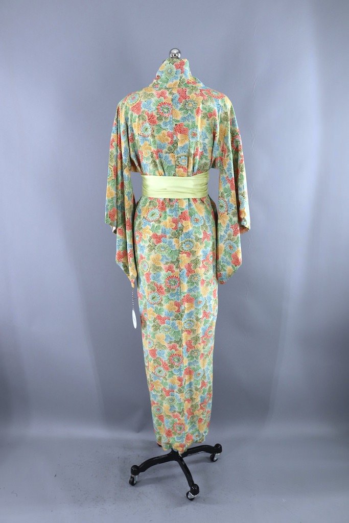 Vintage Green Terra Cotta Floral Kimono Robe-ThisBlueBird - Modern Vintage