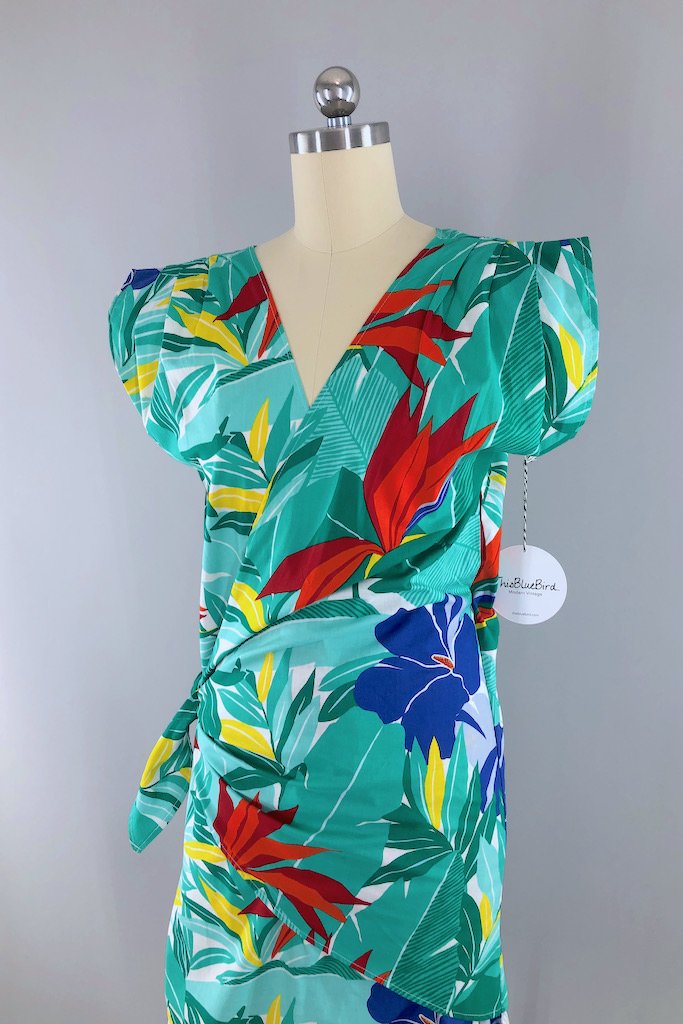 Vintage Green Tropical Print Dress-ThisBlueBird - Modern Vintage