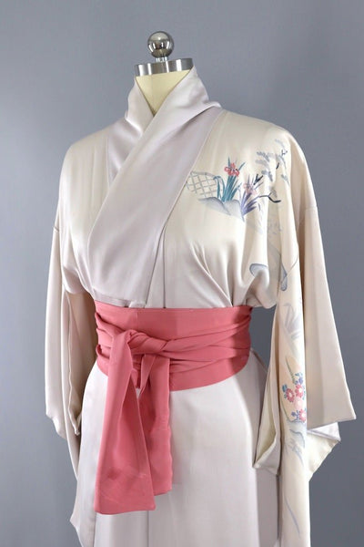 Vintage Grey Landscape Silk Kimono Robe-ThisBlueBird - Modern Vintage
