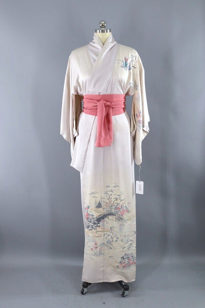 Vintage Grey Landscape Silk Kimono Robe-ThisBlueBird - Modern Vintage