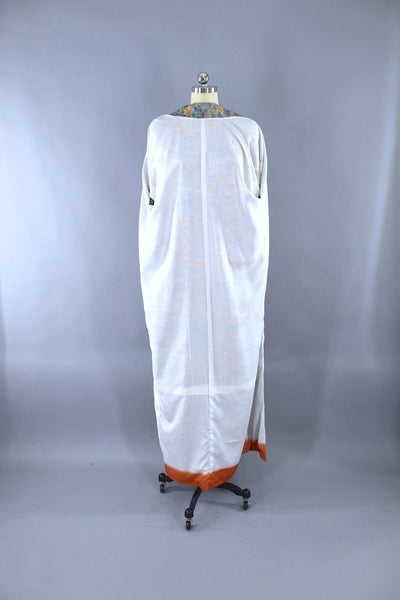 Vintage Grey & Orange Floral Geo Silk Kimono Robe-ThisBlueBird