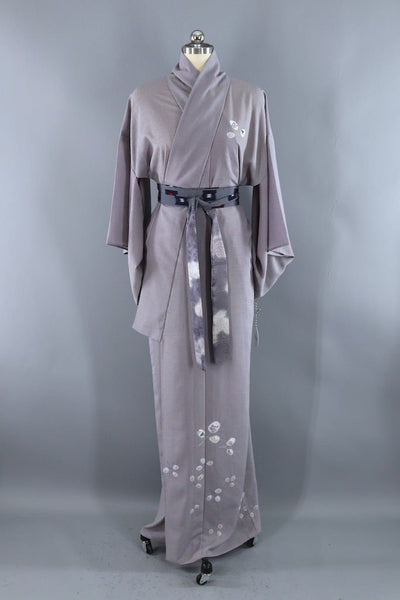 Vintage Grey Shibori Floral Kimono ThisBlueBird