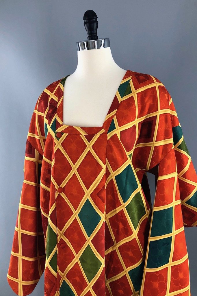Vintage Harlequin Silk Kimono Jacket-ThisBlueBird - Modern Vintage