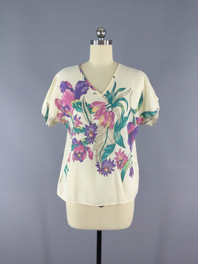 Vintage Hawaiian Blouse / Floral Print - ThisBlueBird