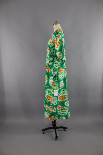 Vintage Hawaiian Print Caftan Dress / Angel Sleeves - ThisBlueBird