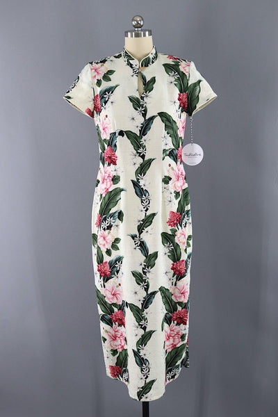 Vintage Hawaiian Print Cheongsam Dress-ThisBlueBird - Modern Vintage
