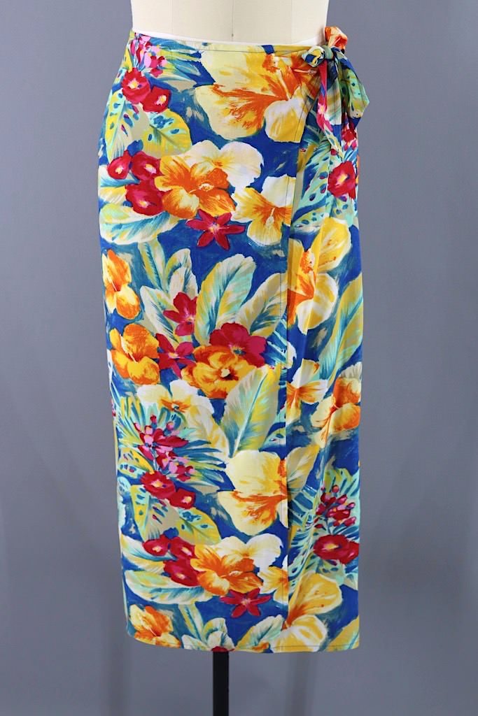 Vintage Hawaiian Print Wrap Skirt-ThisBlueBird - Modern Vintage