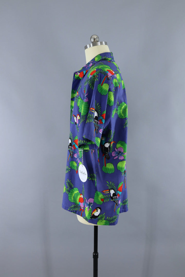 Vintage Hawaiian Shirt / Purple Blue Toucan Birds &amp; Palm Trees - ThisBlueBird