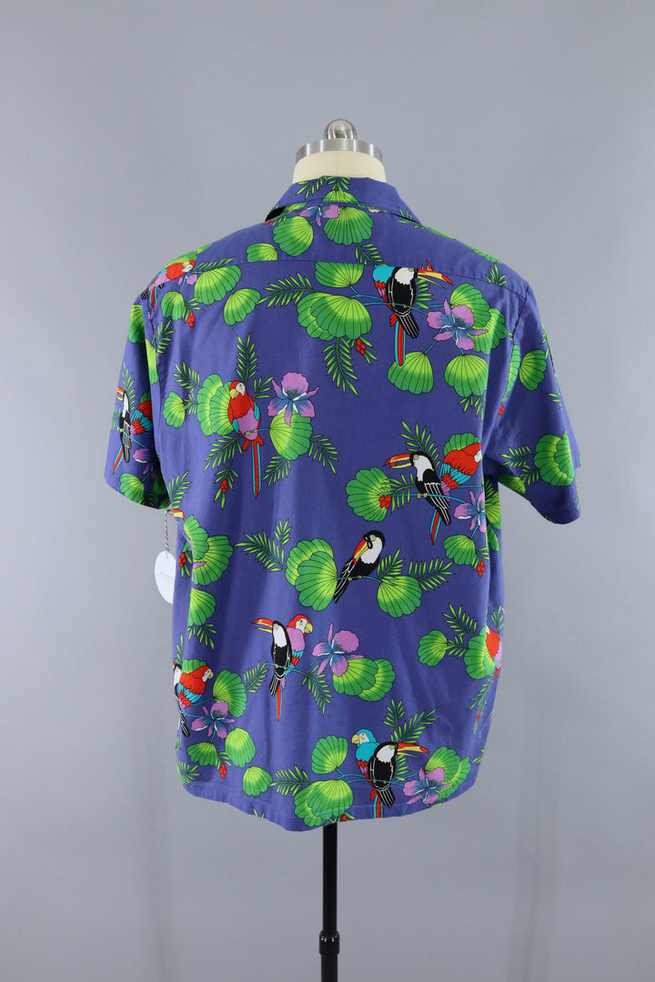 Vintage Hawaiian Shirt / Purple Blue Toucan Birds &amp; Palm Trees - ThisBlueBird
