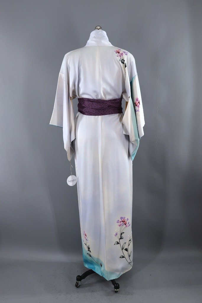 Vintage Ice Blue Floral Stripe Silk Kimono Robe – ThisBlueBird
