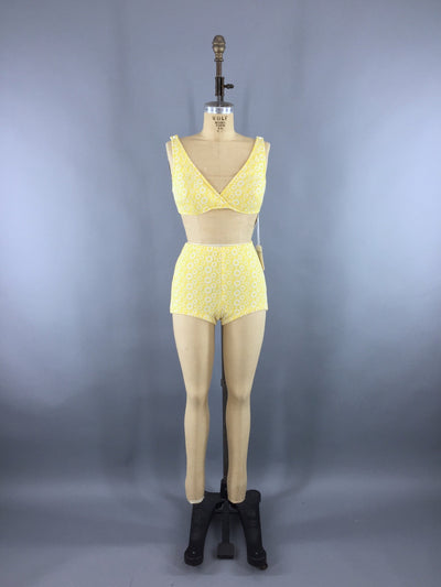 Vintage Itsy Bitsy Teeny Weeny Yellow Polka Dot Bikini Swimsuit / 1960s Swim Suit - ThisBlueBird