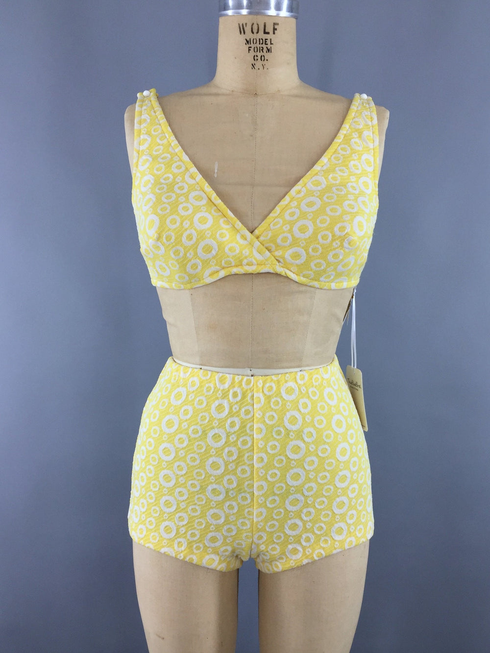 Vintage Itsy Bitsy Teeny Weeny Yellow Polka Dot Bikini Swimsuit / 1960s Swim Suit - ThisBlueBird