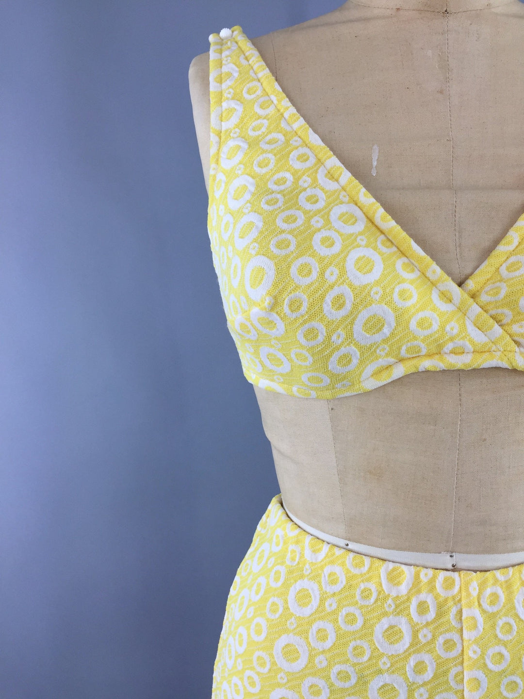 Vintage Itsy Bitsy Teeny Weeny Yellow Polka Dot Bikini Swimsuit / 1960s Swim Suit - ThisBlueBird
