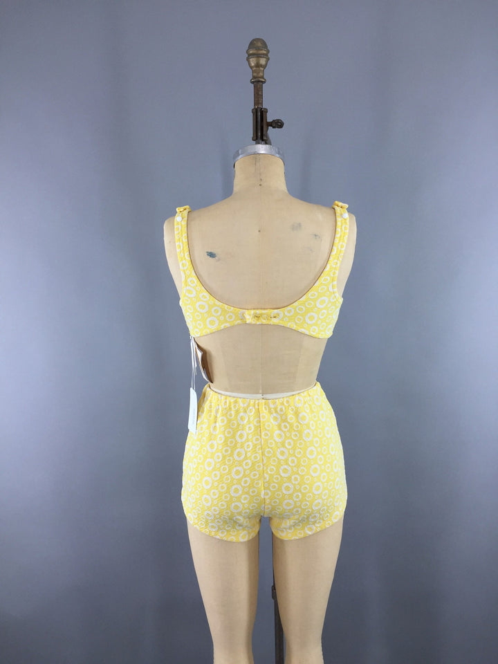Vintage Itsy Bitsy Teeny Weeny Yellow Polka Dot Bikini Swimsuit / 1960s Swim Suit - ThisBlueBird