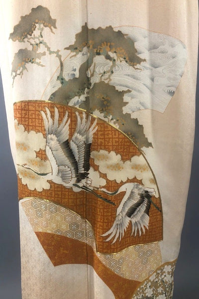 Vintage Ivory Cranes Double Silk Kimono Robe-ThisBlueBird - Modern Vintage