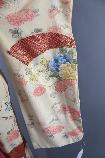 Vintage Ivory Embroidered Floral Silk Kimono-ThisBlueBird - Modern Vintage