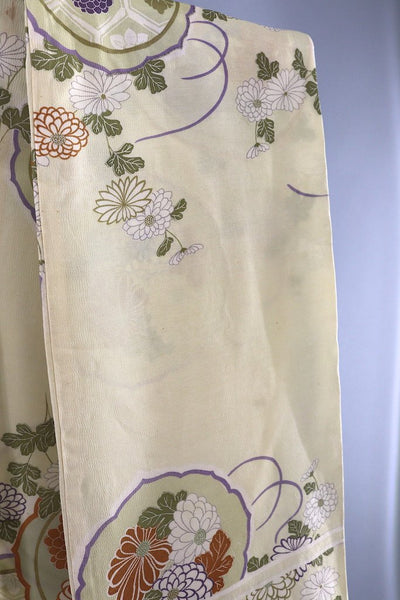 Vintage Ivory Floral Silk Kimono Table Runner-ThisBlueBird - Modern Vintage