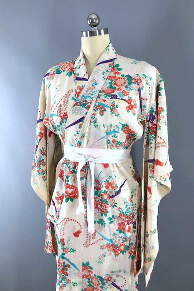 Vintage Ivory Floral Summer Kimono Robe-ThisBlueBird - Modern Vintage
