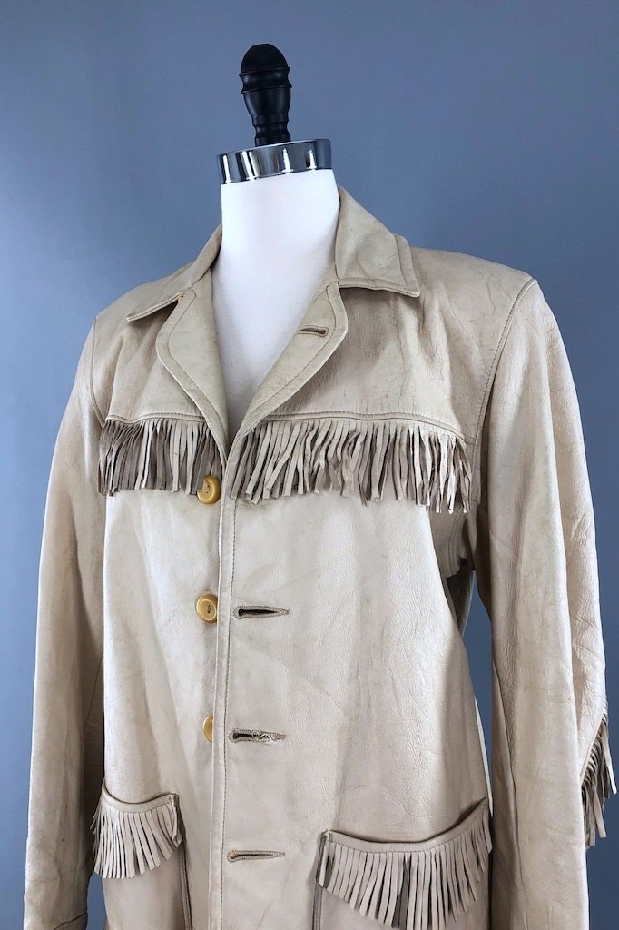 Vintage Ivory Fringed Leather Jacket-ThisBlueBird - Modern Vintage