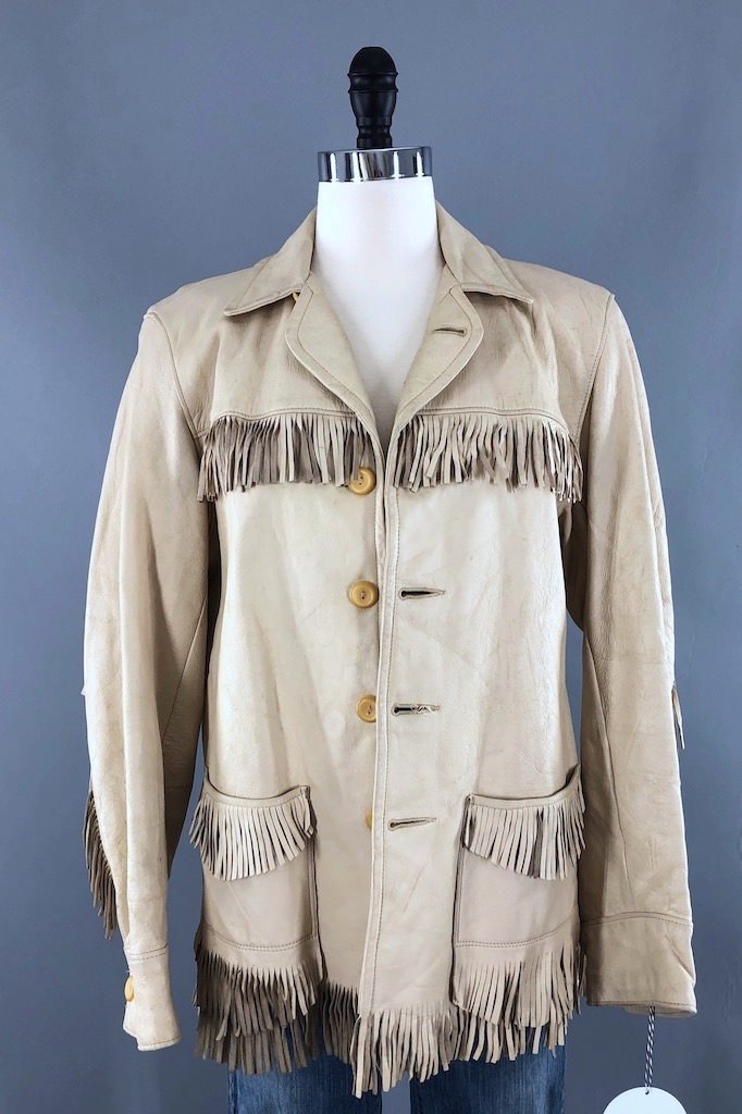 Vintage Ivory Fringed Leather Jacket – ThisBlueBird